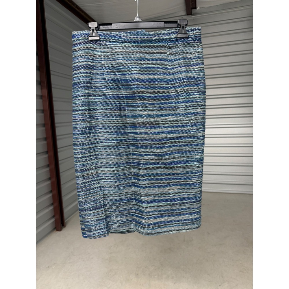Vintage Khadi Blue Striped Cotton Pencil Skirt Metallic Sheen Size 10